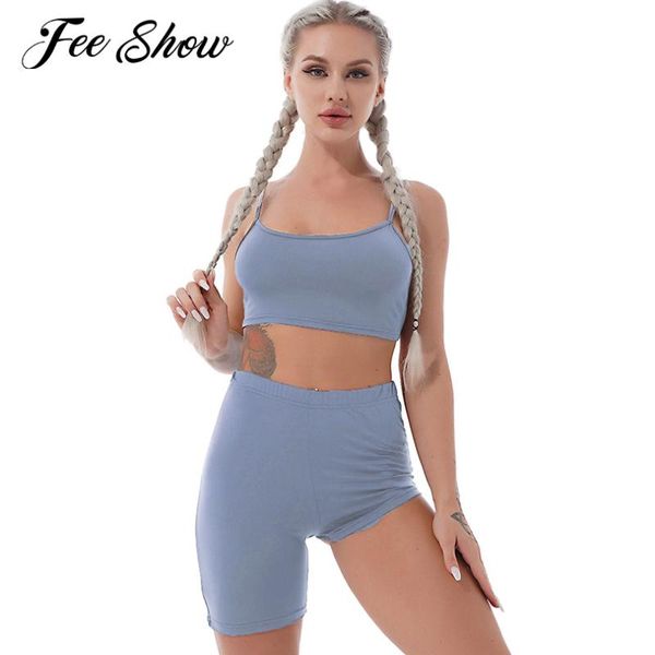 

women's shorts women fashion two-piece set sports workout clothes casual yoga fitness outfits spaghetti straps sleeveless crop with, White;black