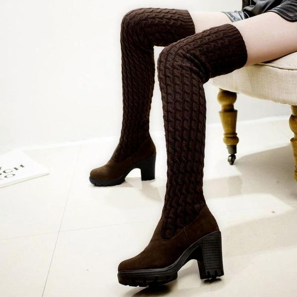 

boots women's shoes 2021 multi-wear high-heeled wool thick-heeled frosted over-the-knee, Black