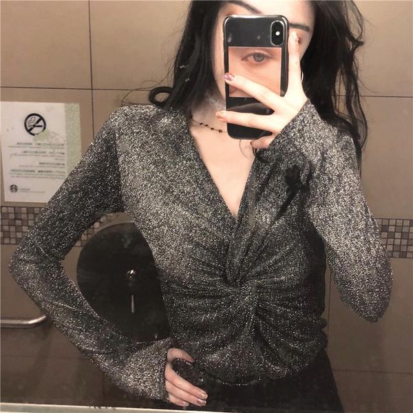 

women's blouses & shirts 2021 spring female deep v-neck cross-blouse pleated bat sleeve shirt vintage women, White