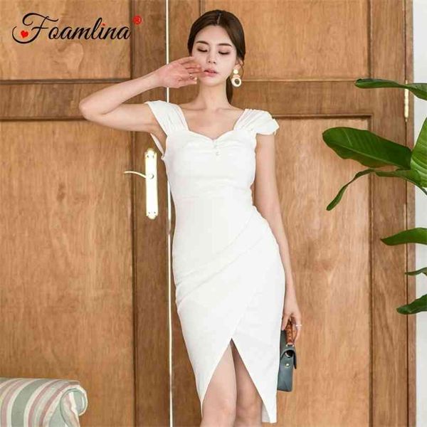 

elegant women white v neck short sleeve pearls slim cross split evening party sheath bodycon dresses 210603, Black;gray