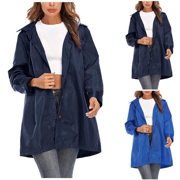 

women's hoodies & sweatshirts women hooded waterproof zipper mid-length hiking jackets windproof raincoat jacket outdoor coats 2021, Black