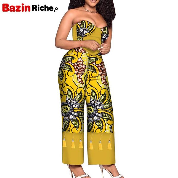 

ethnic clothing strapless jumpsuit with gold tassels decoration dashiki fashion patchwork african women summer dresses wy7456, Red