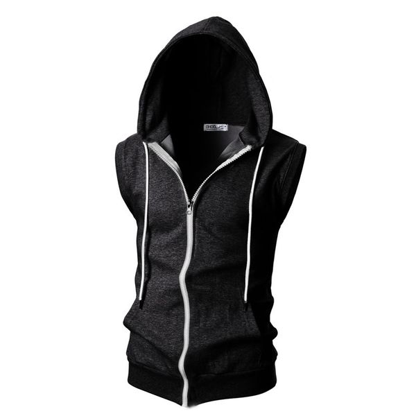 

2021 men's sweater sleeveless cardigan hooded sweater sports vest, Black