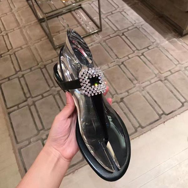 

kmeioo fashion summer casual shoes woman ankle strap flat t-strap flats crystal sandals buckle, Black