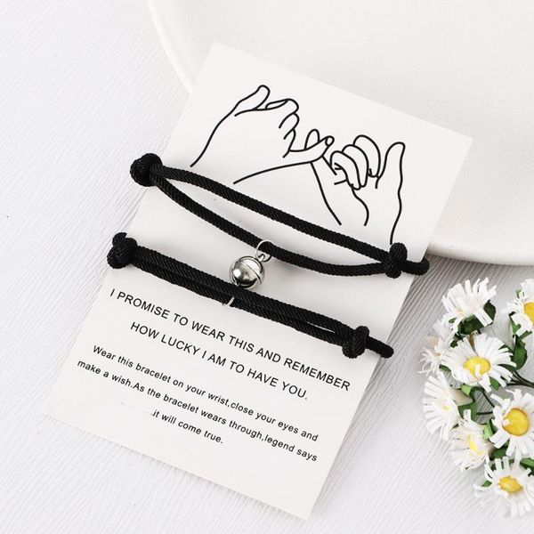 

link, chain gift couple adjustable magnet bracelet charms rope friend, Black