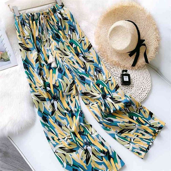 

women's pants & capris summer boho casual stretch high waist fashion print wide leg female trousers ankle length tr4d, Black;white