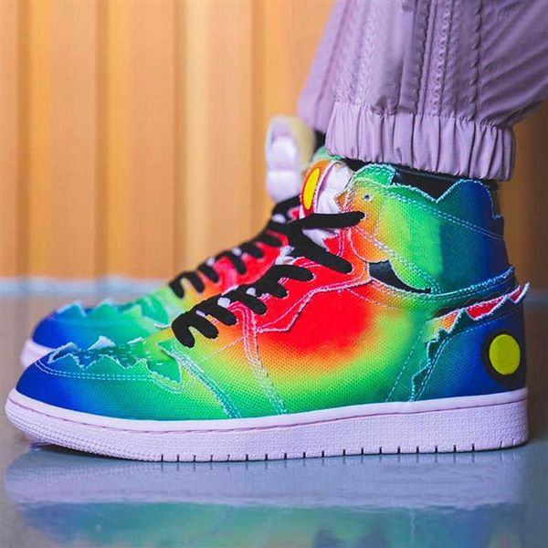 

new j balvin 1s og mens basketball shoes jumpman 1 colores y vibras tie dye multi-color rainbow mens trainers sports sneakersa00