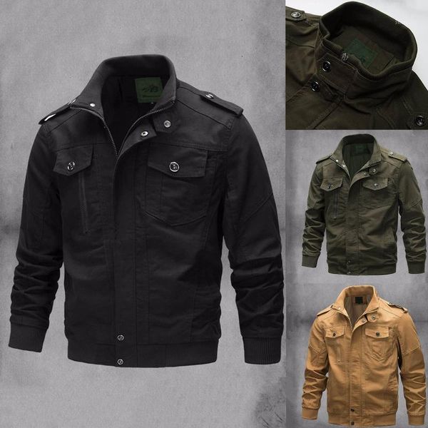 

men's jackets casual jacket men spring autumn army military mens coats male outerwear windbreaker zipper pocket loose breathable coat, Black;brown