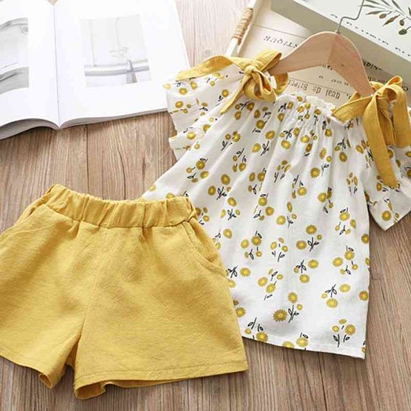 

toddler girls clothes summer baby set foral casual outfits t-shirt shorts sleeveless kids children 2 pcs/set 210508, White