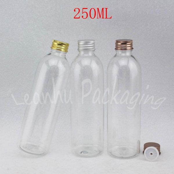 

transparent plastic round bottle aluminum screw cap , 250cc empty cosmetic container lotion / shampoo sub-bottling storage bottles & jars