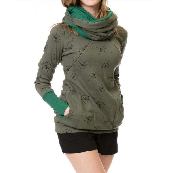 

women's hoodies & sweatshirts dandelion printing scarf women plus velvet long sleeve maternity nursing sweatershirt pockets korean fash, Black
