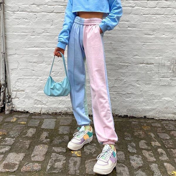 

women's pants & capris pacthwork high waist trousers for women streetwear panelled hip hop sweatpants female 2021 summer casual ladies, Black;white