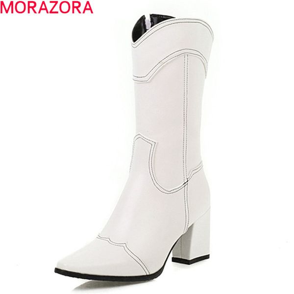 

morazora arrival winter mid calf boots thick high heels pointed toe ladies shoes women boots big size 33-48 210506, Black