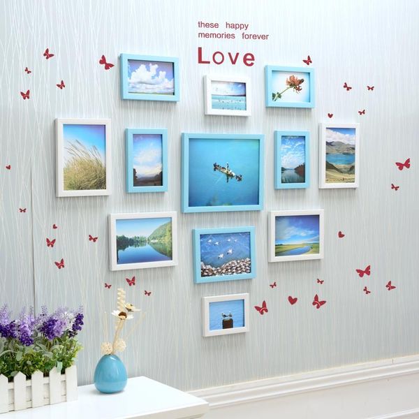 

frames and mouldings po frame set home decor wall hanging picture sets family wedding 12pieces blue white marcos madera fotos
