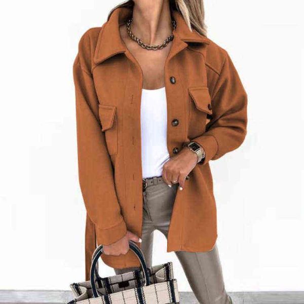 

woolen coat women autumn and winter 2021 pocket casual, Black