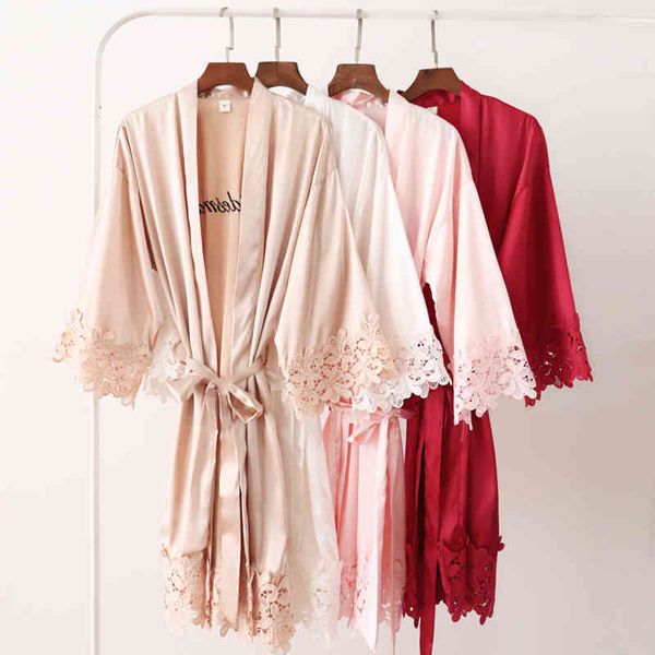 

sleepwear woman robe faux silk bride party solid color wedding ing elegant lace thin gown sleepwear bridesmaid robes 2ssj 625t, Black;brown