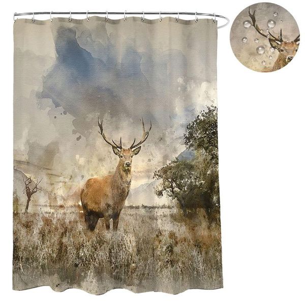 

curtain & drapes non-taste polyester shower with forest elk print partition anti-rust copper buckles bathing curtains