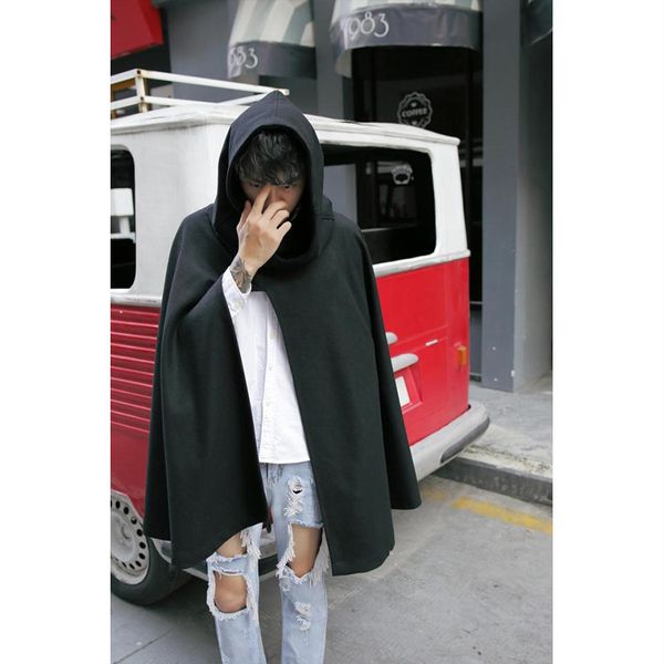 

wool m-4xl winter with hood in the long loose section shawl woolen cardigan big man coat size male fat wea people uv8p, Black