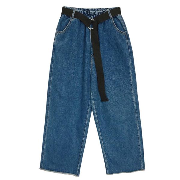

women's jeans high waist casual stretch autumn denim straight pants ladies loose spring solid color fashion trousers, Blue