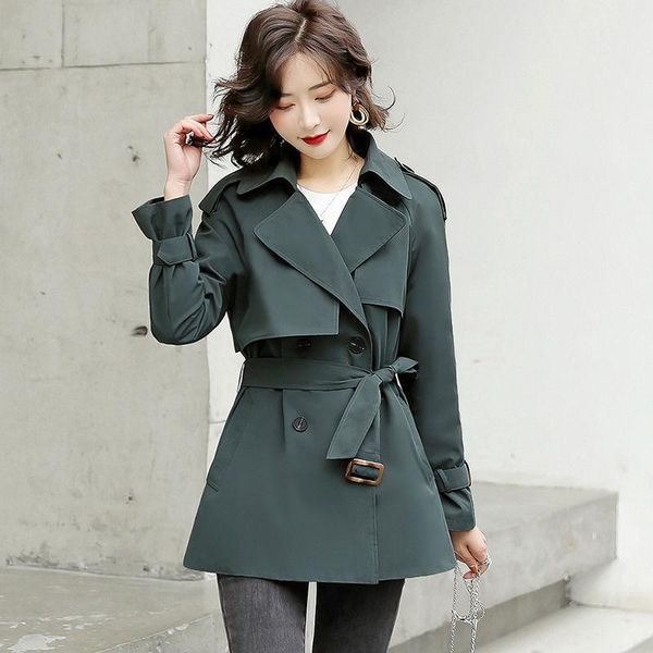 

women's trench coats large size windbreaker mid-length tooling british elegant slim autumn jacket female single-breasted belted warm, Tan;black