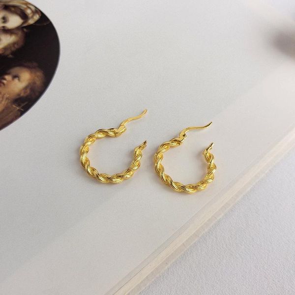 

hoop & huggie rainbow twist rope gold plated 925 sterling silver earrings ins simple korean sweet romantic for women fine jewelry, Golden;silver