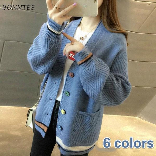 

plus size 3xl sweaters cardigan women elegant chic colorful button design korean v-neck lady outerwear knitted all-match fashion women', White