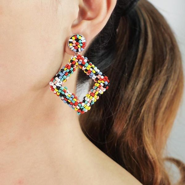 

dangle & chandelier manilai multicolor beads earrings for women handmade beaded statement boho jewelry accessories, Silver