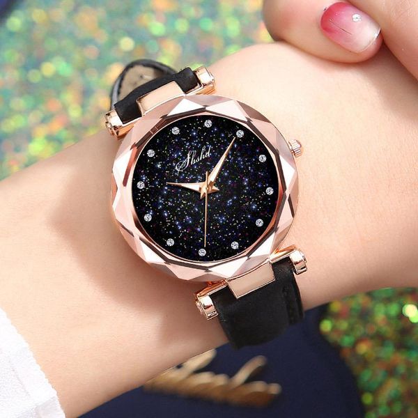 

wristwatches women quartz watch round star dial wrist with perforated frosted strap s55, Slivery;brown