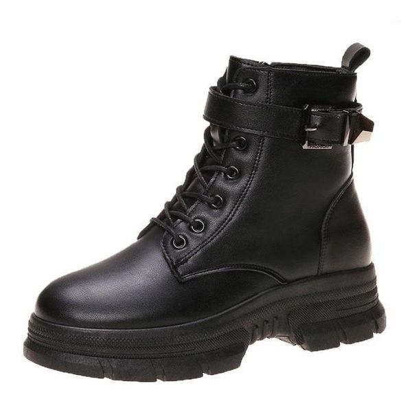 

boots fashion plush warm winter ankle women leather platform shoes anti-slip wear-resistant comfortable booties botas de mujer1, Black