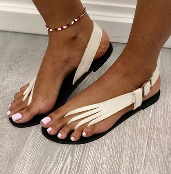 

sandals summer women gladiator clip toe flip flops round head flat open outdoor light beach plus size 37-42, Black