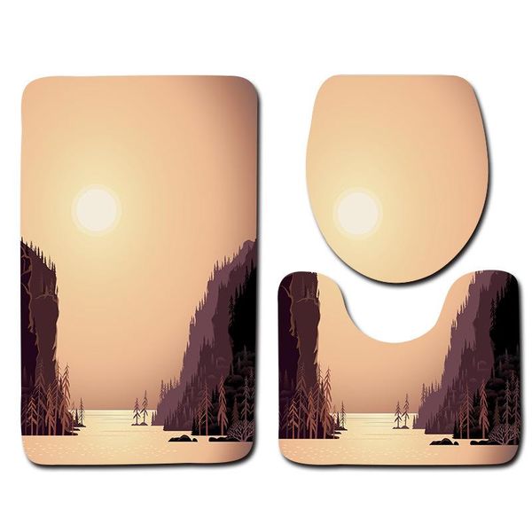 

bath mats forest toilet 3-piece floor mat set bathroom home anti slip liner foam durable cover shower carpets