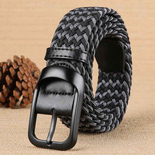 

pin buckle elastic knitting belt men's and women's canvas trouser comfortable sports, Black;brown