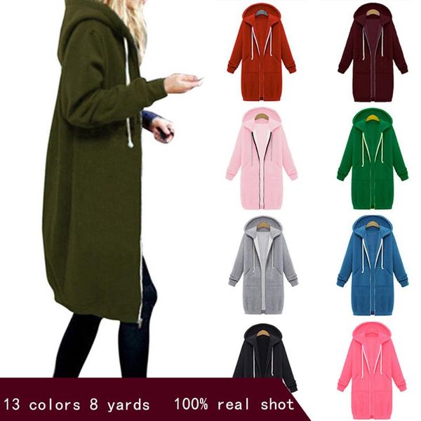

women's vests 2021 autumn winter long sleeve hooded zipper cardigan casual straight solid pocket ladies hoodie outerwear, Black;white