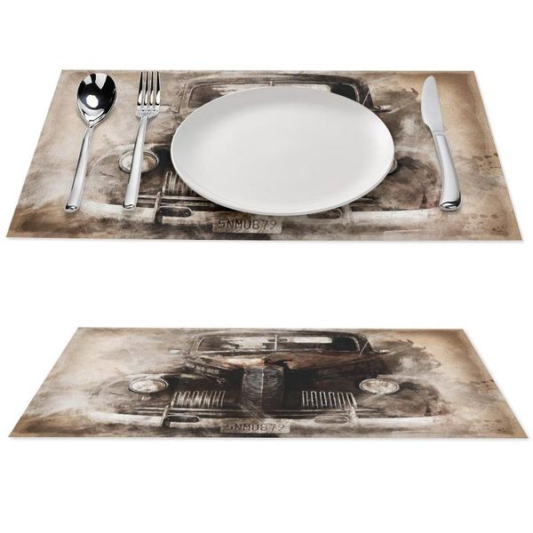 

mats & pads oldtimer art rectangle table non slip heat resistant washable coffee kitchen pvc placemat 2pcs