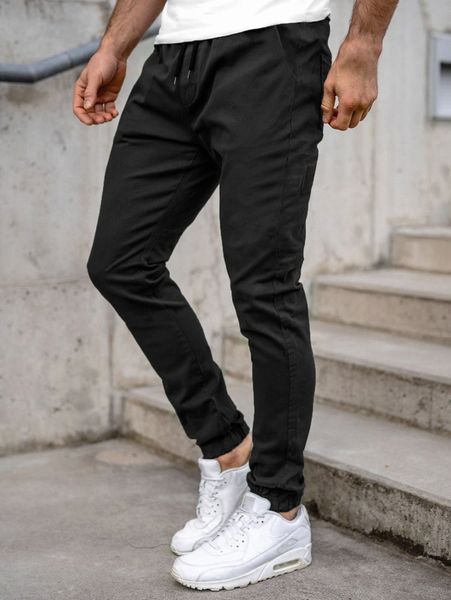

men drawstring waist carrot pants e7bn#, Black