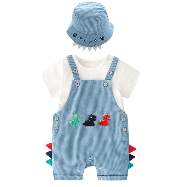 

dinosaur pattern new baby boy clothes hat+t-shirt+pants 3pcs mother newborn baby handsone romper sets, White