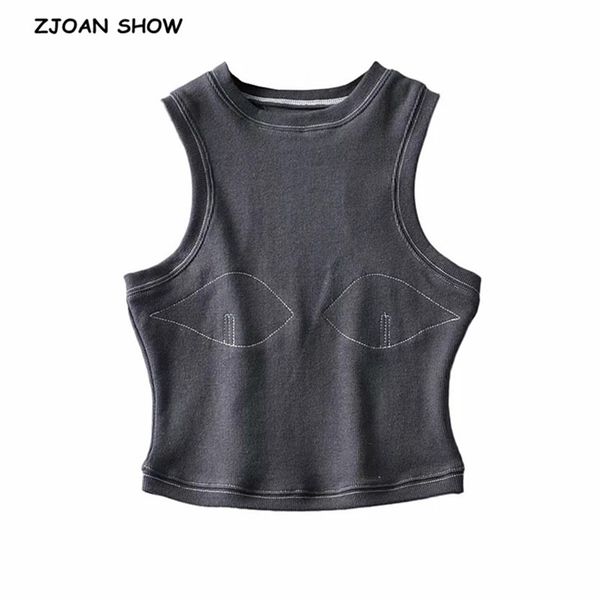 

round collar tank fashion sleeveless s knitted rib crop streetwear cropped sports women 210429, White