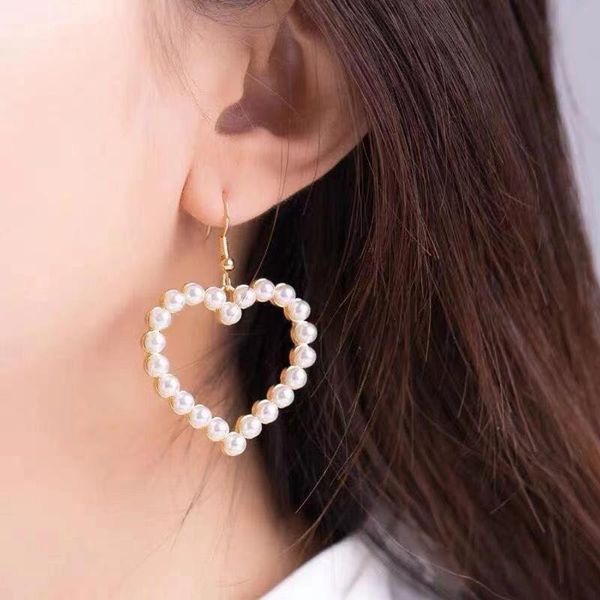 

dangle & chandelier hollowed out heart earrings for women jewelry korean fashion cute pearl 2021 trend simple personality earring wholesale, Silver
