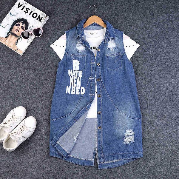 

women's vests summer fashion long denim vest sleeveless jacket women pockets plus size 9xl loose female casual print hol 4sm6, Black;white