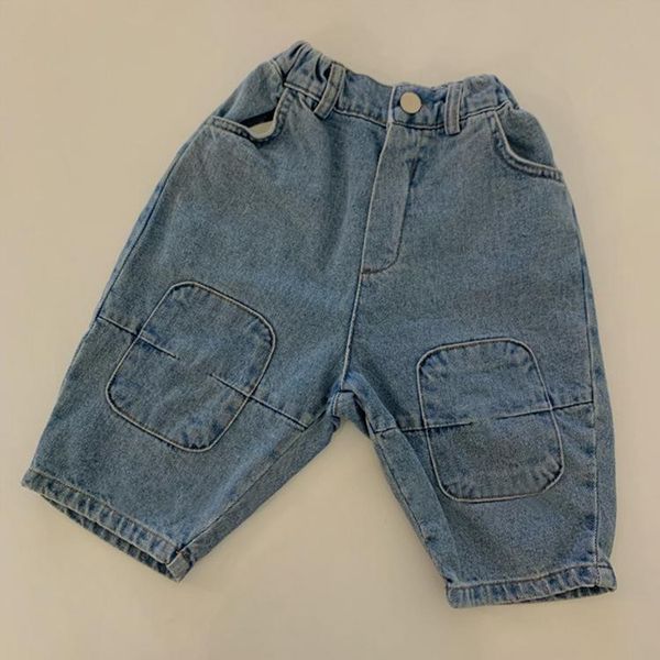 

trousers retro patch baby boys casual harem pants girls loose jeans children clothes 2021 spring toddlers kids denim, Blue