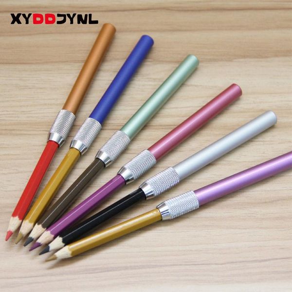 

refills 2pc colour pencil extender stationery metal holder lengthener sketch drawing writing tools school supplies papelaria, Black;red
