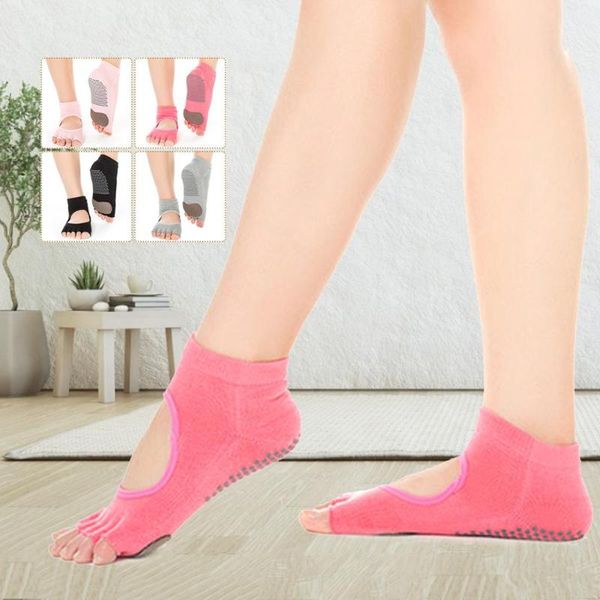 

sports socks yoga toeless non slip and skid sticky grip sock combed cotton workout cycling, Black