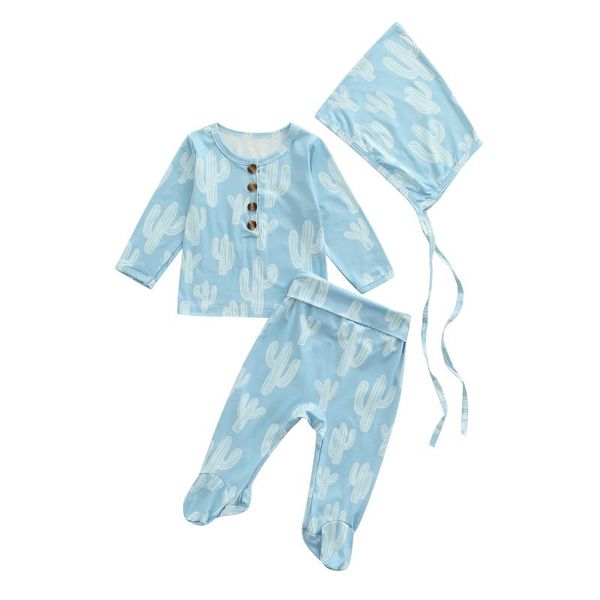 

clothing sets citgeeautumn infant baby girls boys clothes cactus print long sleeve and footed trousers & hat fall suit, White