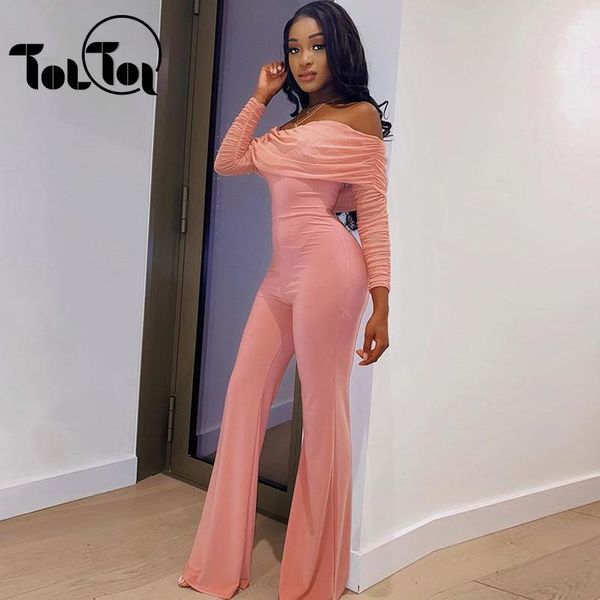 

women's jumpsuits & rompers autumn winter jumpsuit overalls women long sleeve club party off the shoulder casual bodysuit, Black;white