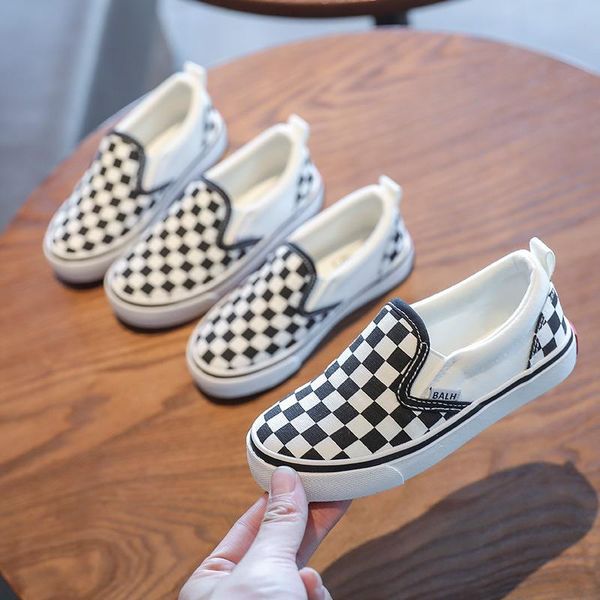 

athletic & outdoor children's lattice canvas shoes spring autumn one-step candy color fashion casual for boys and girls cloth, Black