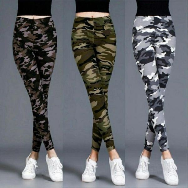 

women's leggings ladies comfortable, high elasticity, breathable, fashionable, casual, home sports, nine-point camouflage pants,, Black