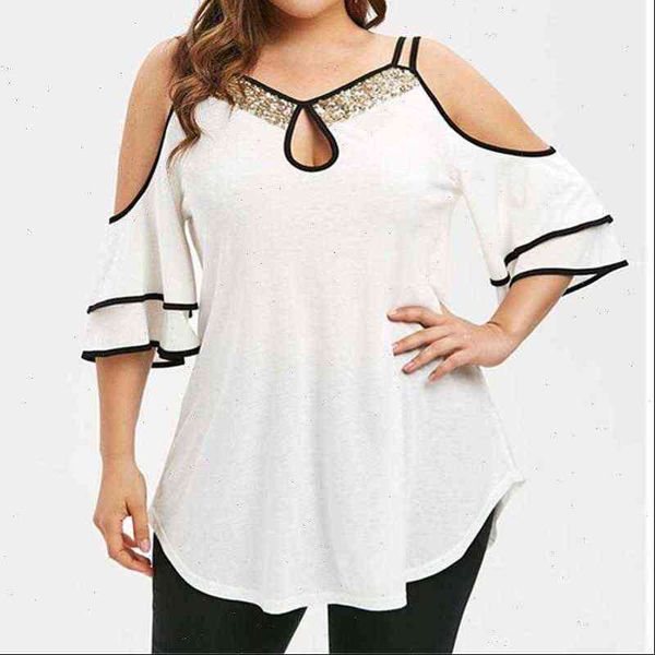 

and summer womens blouses off shoulder casual half sleeve blouse women patchwork sequin shirt blusa plus size, White