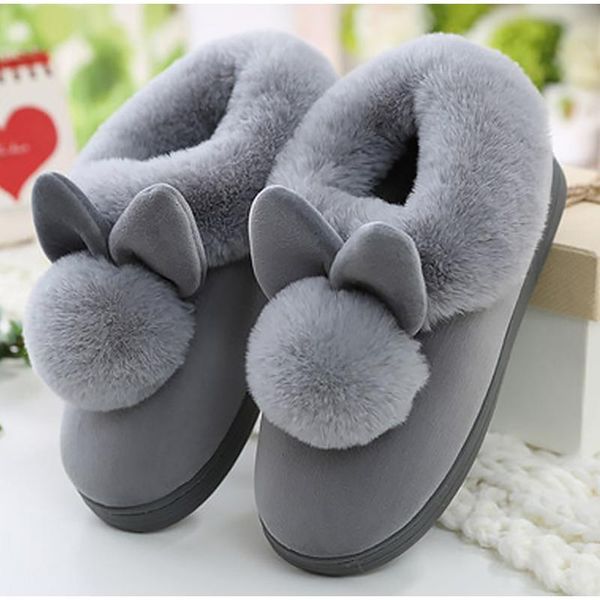 

women winter slippers furry ears plush velvet snow female slipper indoor home shoes plus size ladies soft comfort, Black