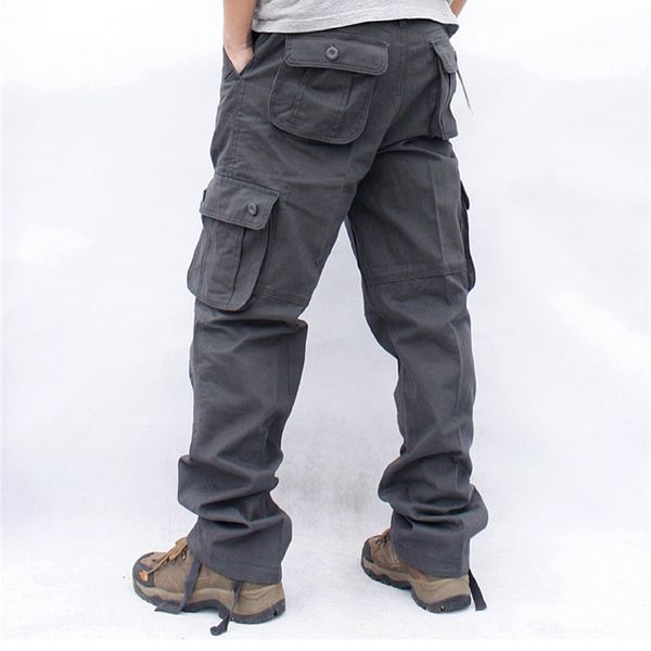 

cargo pants men six pockets tactical military straight slacks overalls zipper casual cotton trousers clothing 210715, Black