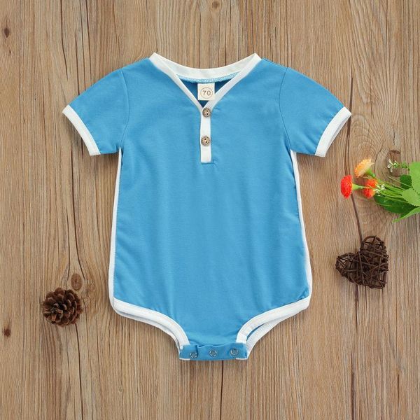 

rompers breathable baby girls boys romper simple style infant summer creative color matching short sleeve button jumpsuit, Blue